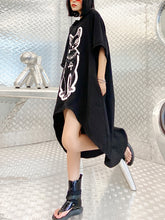 Irregularly Printed Loose Thin Hooded Dress